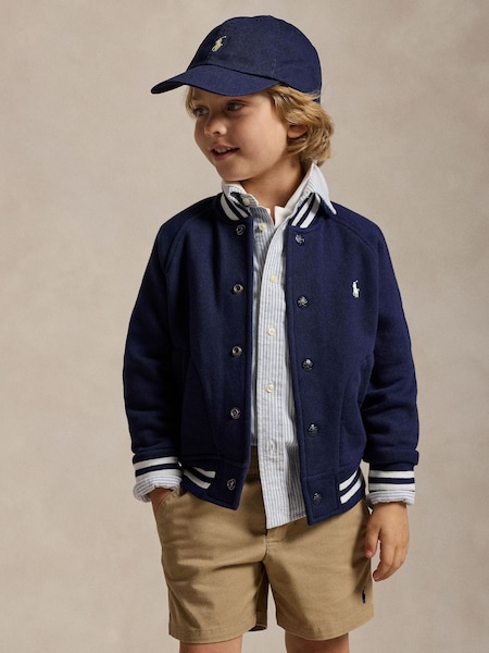 Navy Boys Fleece Sporty Baseball Jacket (AJ4916) | £125 - £135