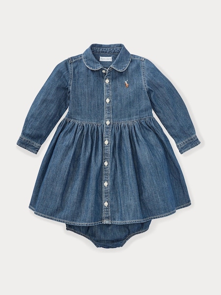 Blue Baby Girls Shirred Denim Shirt Dress (AJ4943) | £115