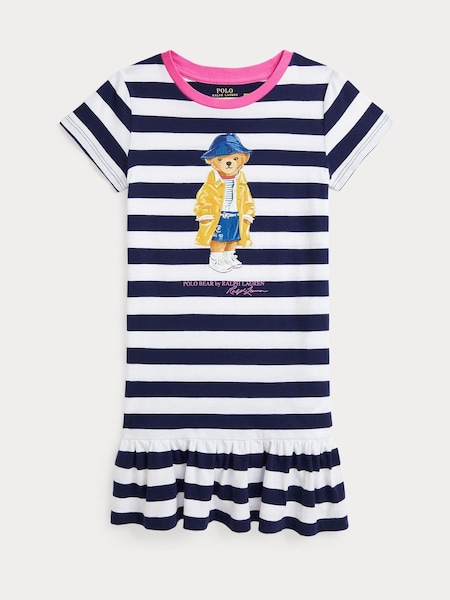 Blue/White Girls Striped Polo Bear Jersey Dress (AJ4947) | £89 - £99