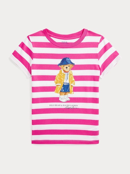 Pink/White Girls Striped Polo Bear Jersey T-Shirt (AJ4955) | £49 - £55