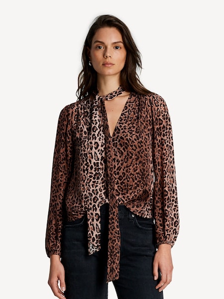 Brown Moss Leopard Print Tie Neck Blouse (AJ6612) | £175