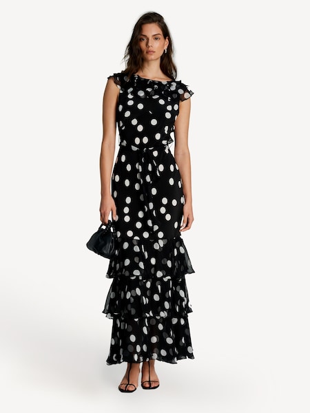 Black Rio Tiered Red Blossom Maxi Dress (AJ6614) | £495