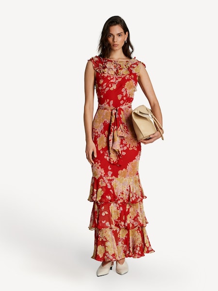 Red Rio Tiered Red Blossom Maxi Dress (AJ6617) | £475
