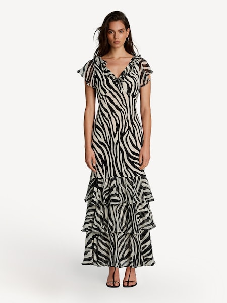 Black Amelle Zebra Tiered Maxi Dress (AJ6623) | £495