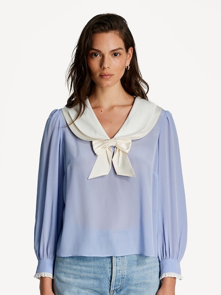 Blue Eimer Sky Blue Bow Blouse (AJ6624) | £195