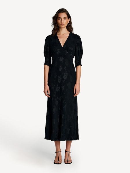 Black Zadie Poppy Jacquard Midi Dress (AJ6626) | £255