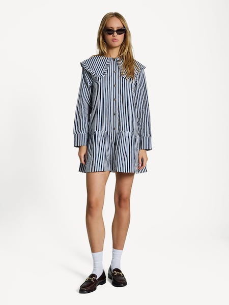 Black Stripe Large Collar Mini Shirt Dress (AJ6739) | £245