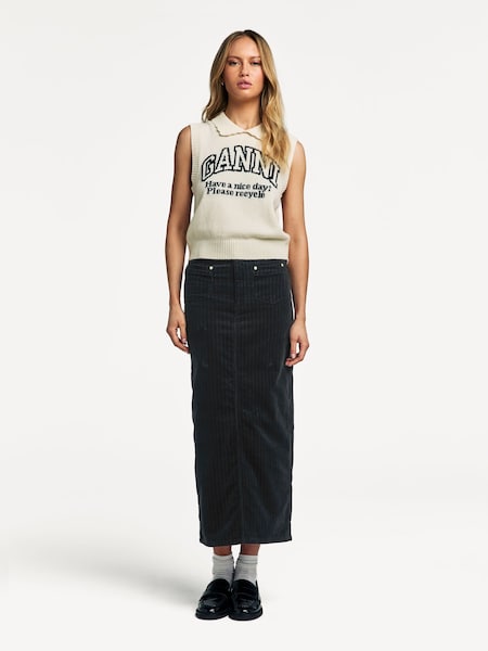Black Stretch Corduroy Maxi Slit Skirt (AJ6752) | £275