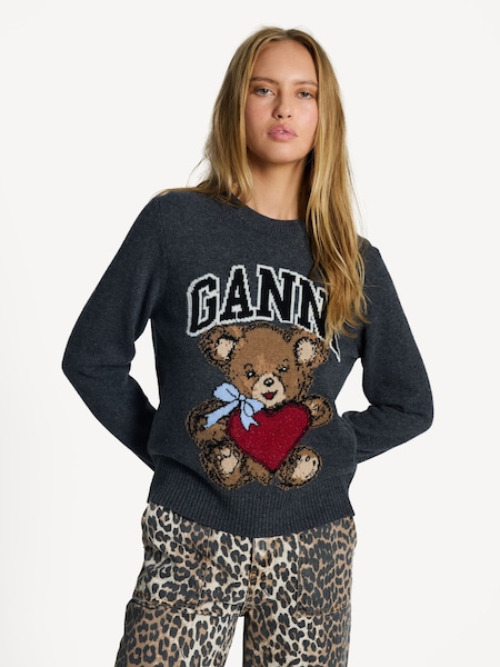 Grey Graphic Wool Mix Bear Crew Neck Jumper (AJ6754) | £285