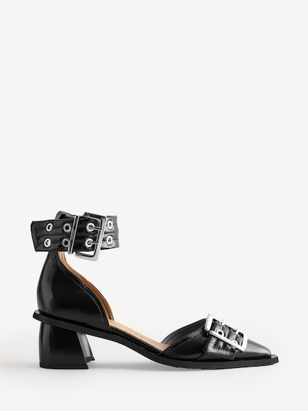 Black Feminine Buckle Open Cut Naplack Pumps (AJ6758) | £345