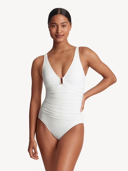 Electric White Beach Clud Solids Ring Front Swimsuit (AJ6759) | £169