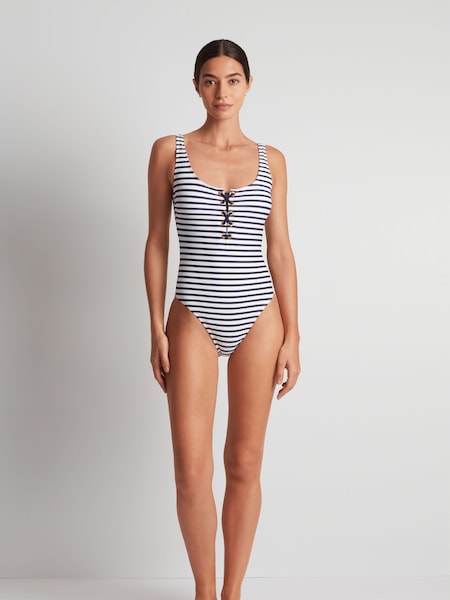 Luxe Stripe Laced Tank Swimsuit 1 Piece (AJ6764) | £179