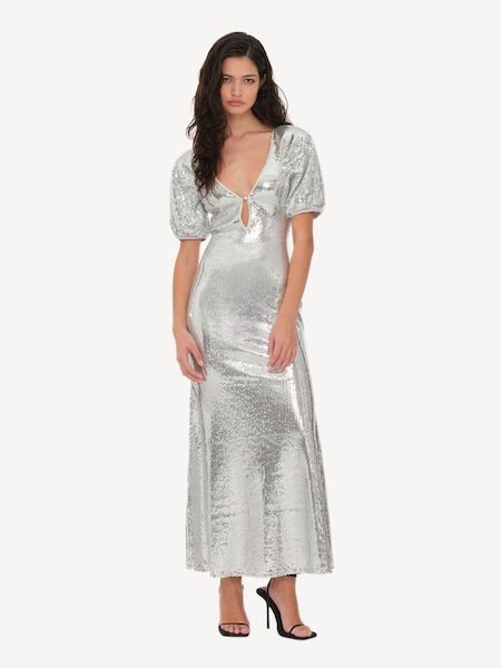 Silver Sequin Midi Dress (AJ8076) | £250