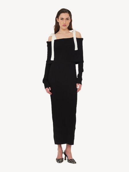 Black Off Shoulder Knit Dress (AJ8086) | £225