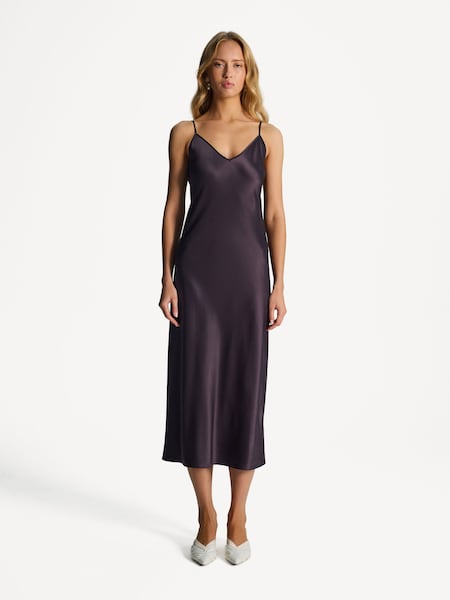 Chocolate Brown Clea Silk Satin Midi Dress (AK0074) | £525