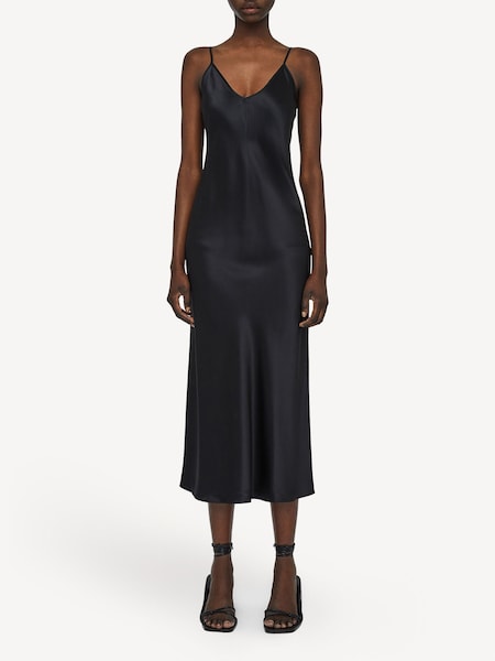 Black Clea Silk Satin Strap Midi Dress (AK0080) | £495