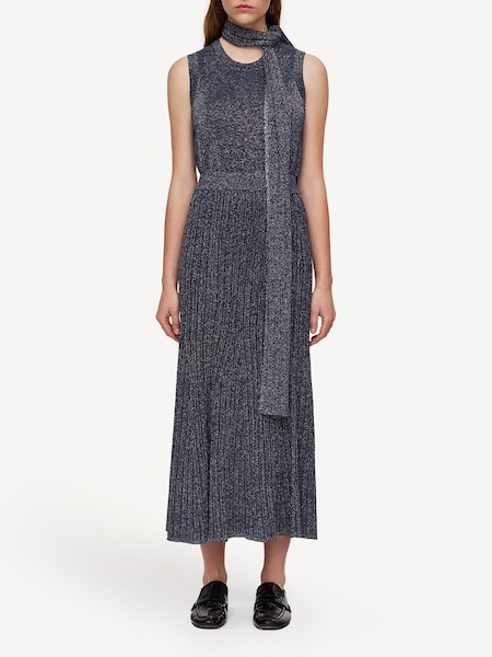 Silver Metallic Ribbed Midi Skirt (AK0085) | £345