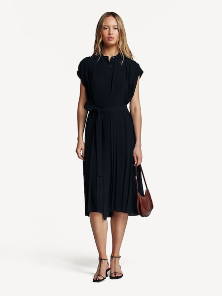 Navy Davidge Plisse Cinch Waist Midi Dress (AK0261) | £625