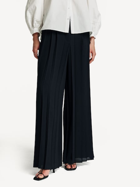 Navy Tibre Airy Pleat-Fold Wide Leg Trousers (AK0269) | £475