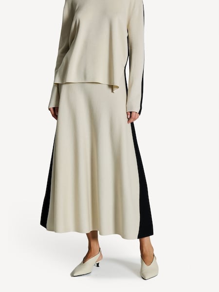 Cream Contrast Knit Midi Skirt (AK0272) | £345
