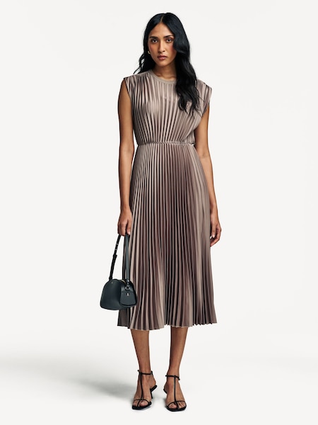 Brown Volta Weave Pleated Midi Dress (AK0273) | £495