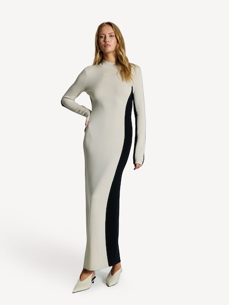Cream Silk/Wool Blend Contrast Cut Maxi Dress (AK0291) | £525