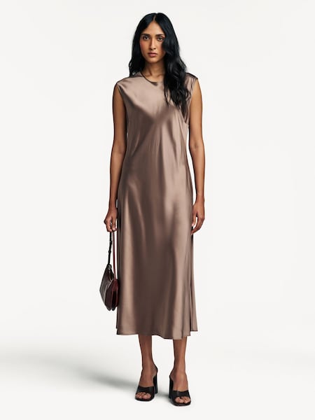 Brown Garnier Silk Midi Dress (AK0298) | £645