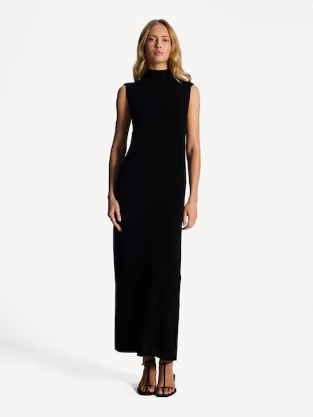 Black High Neck Merino Wool Maxi Dress (AK0721) | £395