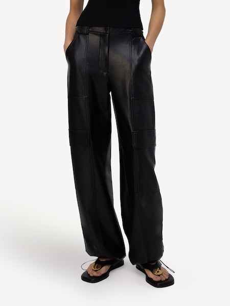 Black Sofia Luxe Vegan Leather Cargo Trousers (AK1212) | £480