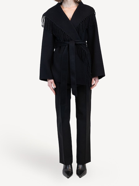 Black Rowen Wool Fringe Jacket (AK1219) | £370