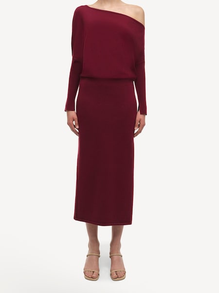 Red Janese Wool One Shoulder Midi Dress (AK1221) | £195