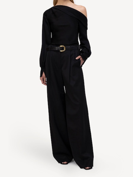 Black Alice Satin One Shoulder Blouse (AK1226) | £270