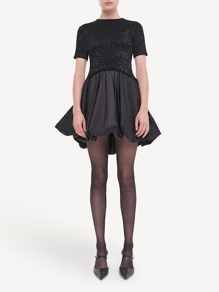 Black Kenz Knit Combo Ruffle Mini Dress (AK1767) | £595