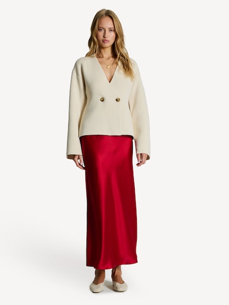Red Boshan Satin Midi Skirt (AK5670) | £230