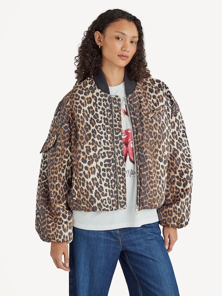 Leopard Oversized Leopard Print Short Bomber Jacket (AL0039) | £375