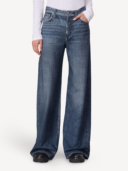 Blue Sofie Wide Leg Printed Denim Trousers (AL0448) | £245
