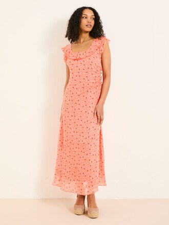 FatFace Sloane Coral Pink Scoop Neck Printed Dress