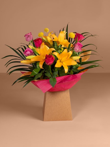 Pink Rose and Lily Fresh Flower Bouquet in Gift Bag (AM7930) | £32