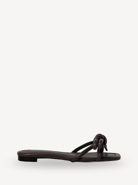 Brown Hadley Leather Bow Flat Sandals (AM8475) | £215