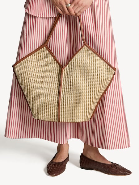 Brown Calella Striped Raffia Bag (AM8887) | £400
