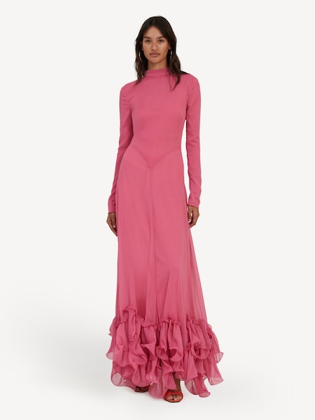 Pink Chiffon Maxi Ruffle Dress (AM9122) | £330