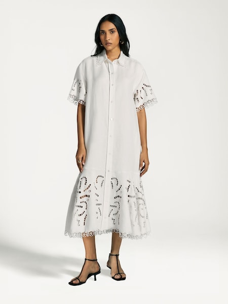 White Marja Embroidery Shirt Dress (AM9232) | £425