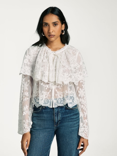 White Marja Embroidery Capelet Blouse (AM9234) | £440
