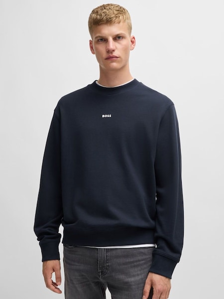 Dark Blue Relaxed Fit Contrast Logo 100% Cotton Terry Sweatshirt (AM9310) | £119