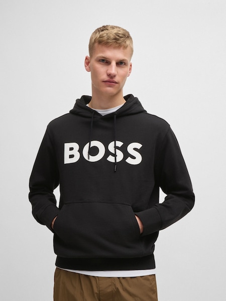 Black Large Webasic Contrast Logo Terry 100% Cotton Hoodie (AM9311) | £139
