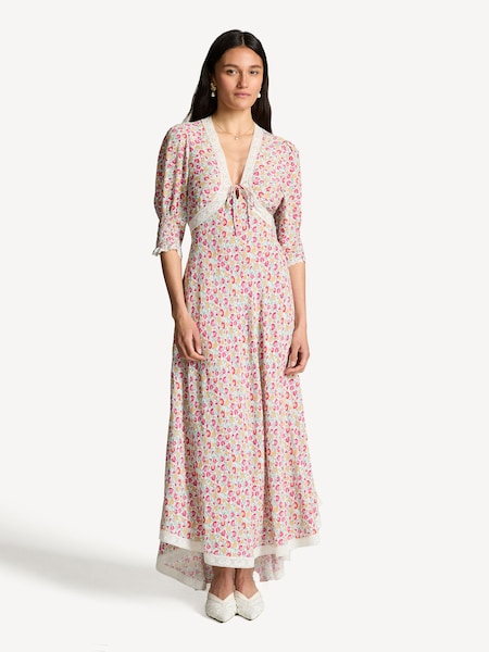 Pink Amina Lace Trim Midi Dress (AM9487) | £265