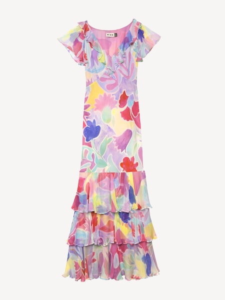 Pink Amelle Tulip Print Tiered Maxi Dress (AM9488) | £495