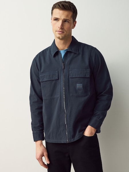 Dark Blue Lovel Garment Dye Logo Patch Zip Detail Shirt (AN2128) | £80