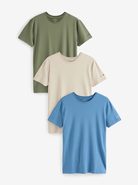 Khaki/Blue/Cream Classic Crew Neck 3-Pack T-Shirts (AN2874) | £85