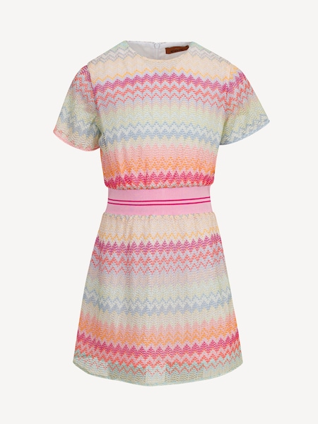 Pink Zig Zag Textured Woven Short Sleeve Dress (AN5549) | £233 - £254